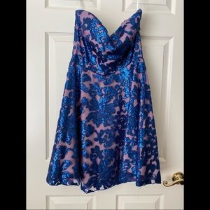 *BRAND NEW /NEVER WORN* Blue & Nude Shiny (sequenced) shirt formal dress